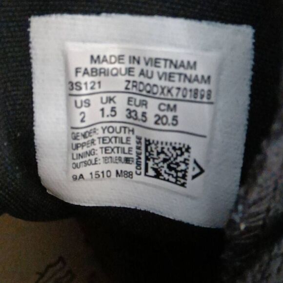 Converse Boys 3S121 Chuck Taylor All Star Hi Core Sneakers Black Size 2 - Picture 4 of 4